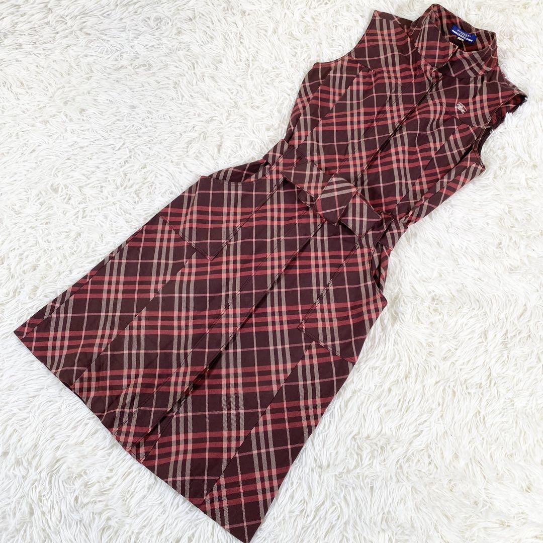 BURBERRY BLUE LABEL ノバチェック　ノースリーブ　M 赤　38 BURBERRY BLUE LABEL ノバチェック ノースリーブ M 赤 38