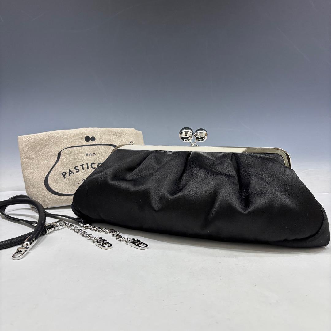 美品【MaxMara本物】ハンドバッグ/パスティチーノ/がま口バッグ/ブラック Weekend Max Mara マックスマーラ パスティチーノ がま口バッグ