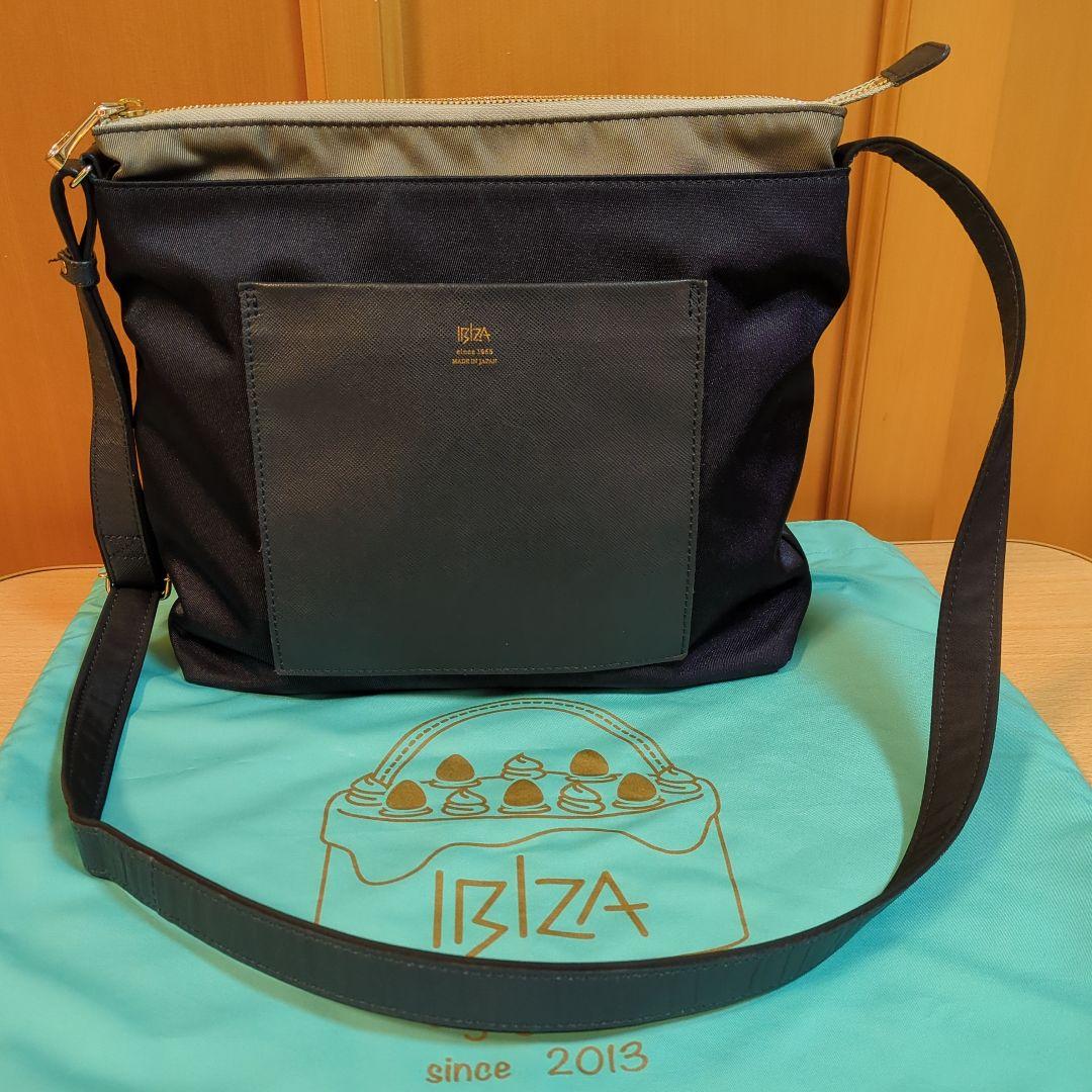 ☆未使用級☆ IBIZA イビザ 2way ショルダーバッグ ナイロン レザー 良好 IBIZA イビサ 2WAYバッグ ブルー レザー×ナイロン