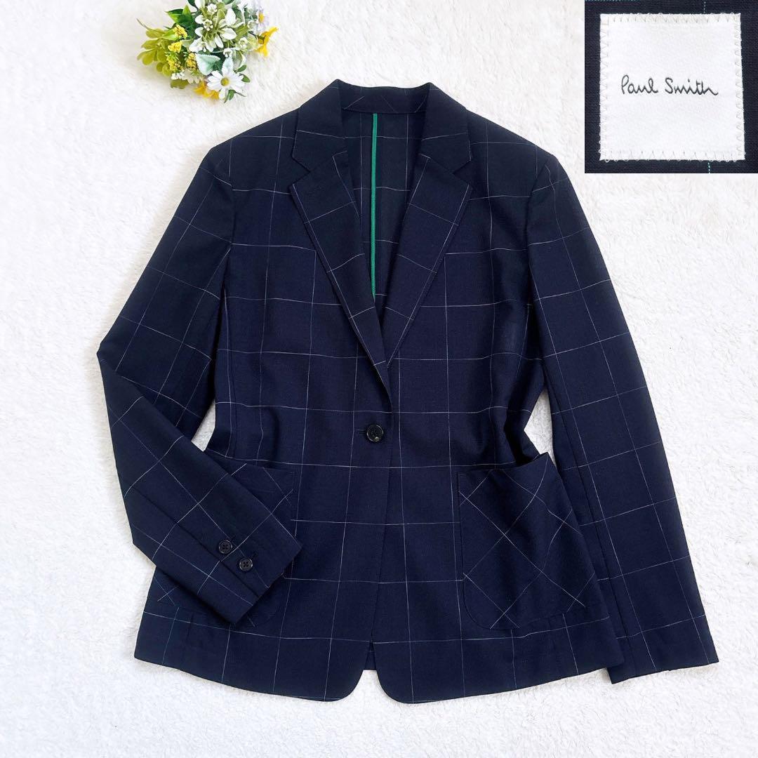 【美品】ポールスミス テーラードジャケット　チェック　ネイビー　L 現行タグ 美品 Paul Smith 薄手 チェック テーラードジャケット 紺 現行