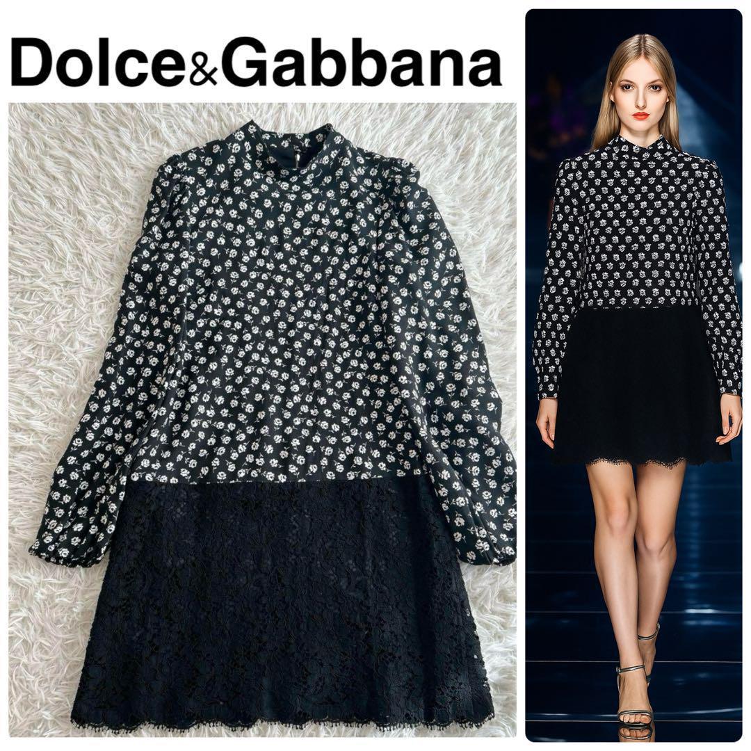 ドルチェアンドガッバーナ　ワンピース　花柄レース　ドッキング　黒　サイズ40 ドルチェアンドガッバーナ ワンピース 花柄レース ドッキング 黒
