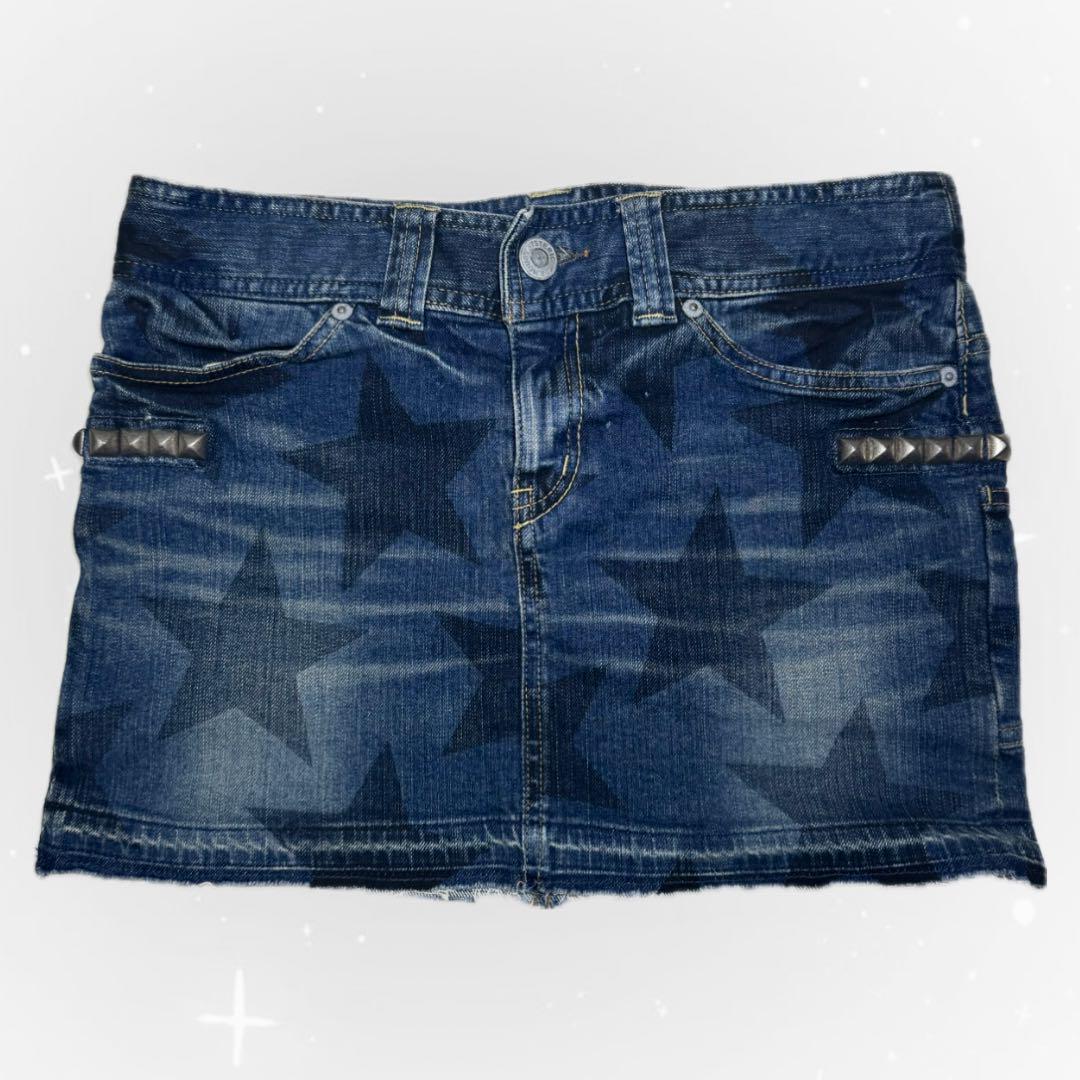 HystericGlamour★星柄✖︎ HYSTERIC♡ミニスカート希少レア レア 希少 ヒスガール ヒステリックグラマー ロゴ総柄 デニム