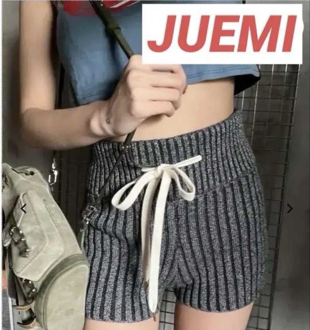 新デザインjuemi Contrast Knit Shorts ニットパンツ黒