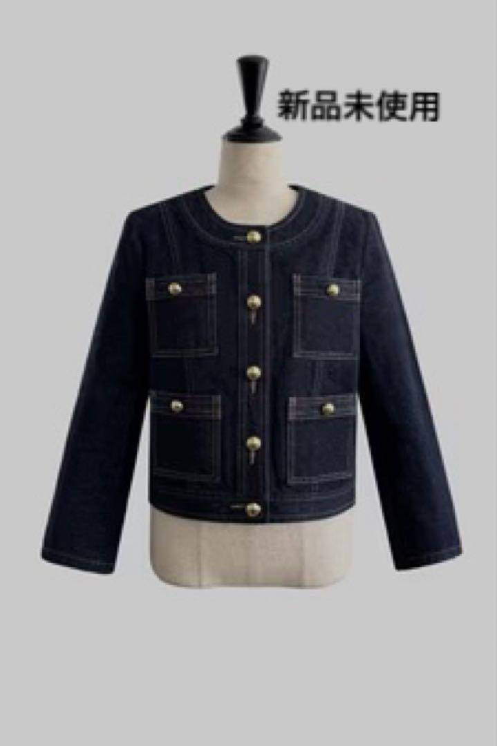 ジャケット・アウター gold button collarless denim jacket Denim collarless jacket | Blue | uk18 only, last 1s – My