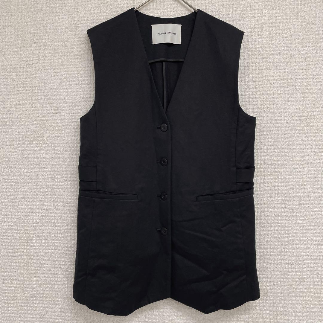 AEWEN MATOPH イウエンマトフ　ロングベスト　ジレ　リネンコットン　黒 AEWEN MATOPH イウエンマトフ ロングベスト ジレ リネンコットン