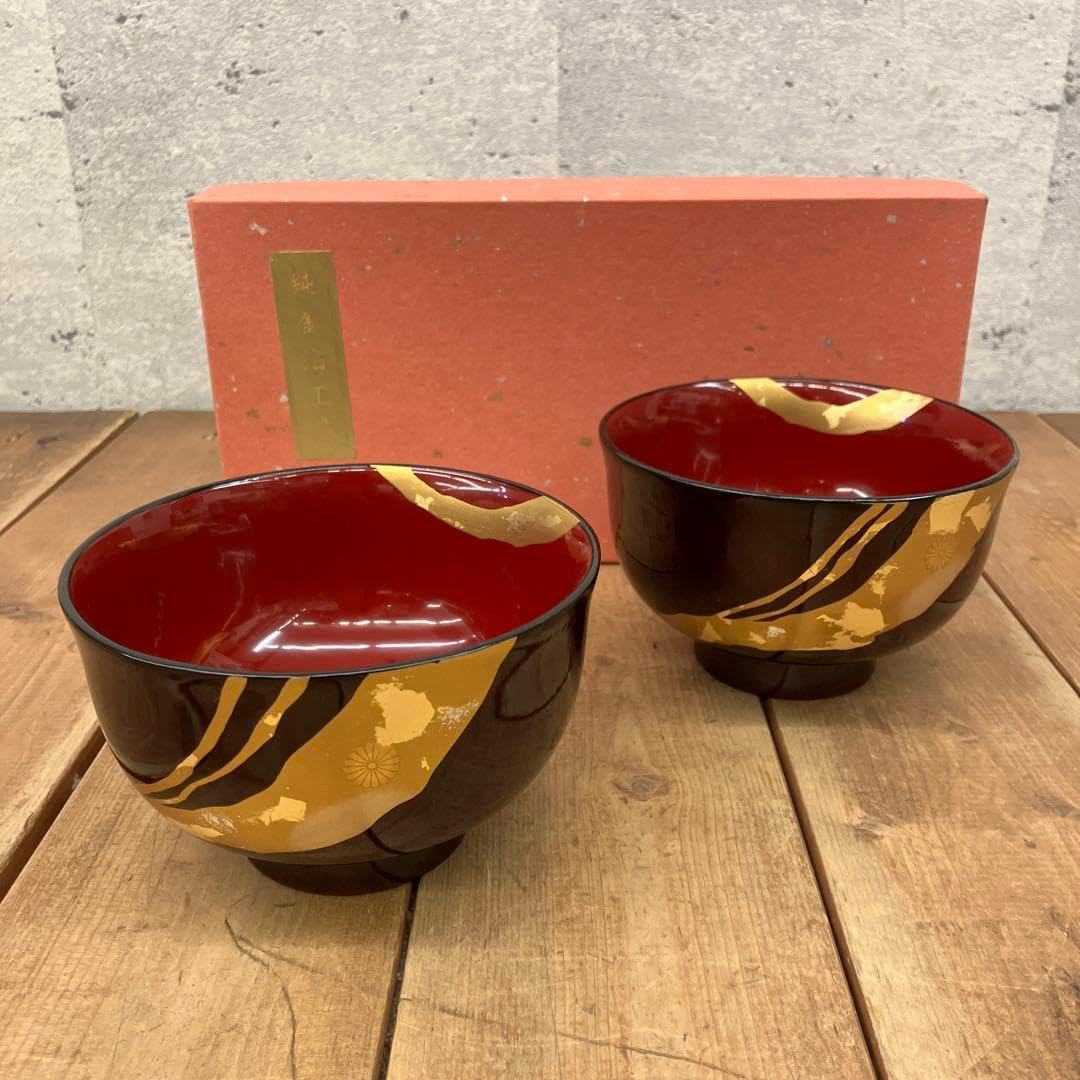 レトロ 山中漆器 金箔 お椀 味噌汁椀 お吸い物 しるこ椀 お雑煮