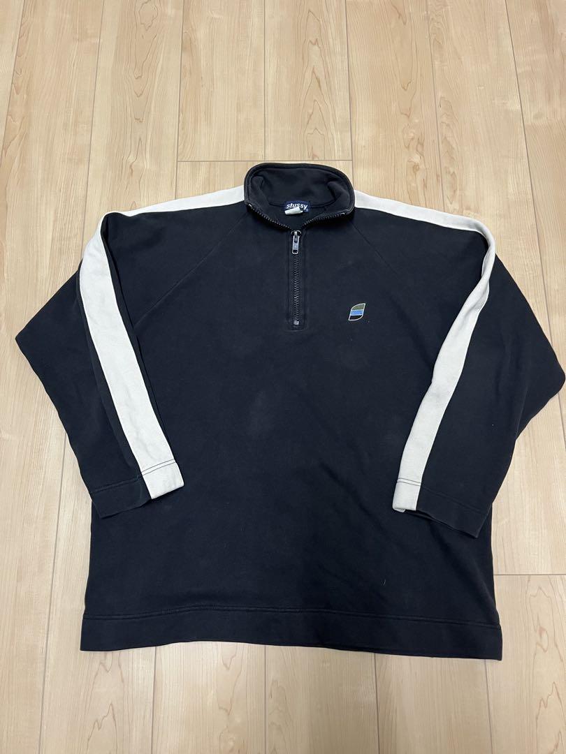 【希少】old stussy紺タグ90sビンテージ ハーフジップ　archive STUSSY ハーフジップ スウェット OLD ステューシー 紺色タグ