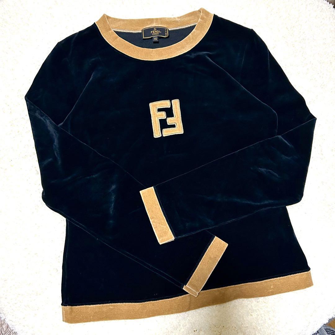 FENDI - ■美品■FENDI フェンディ ヴィンテージ カットソー サイズM FF ズッカ ロゴ ベルベット 長袖 ベロア レーヨン イタリア製 ブランド古着【中古】20250522/RA4846 FENDI - □美品□FENDI フェンディ ヴィンテージ カットソー