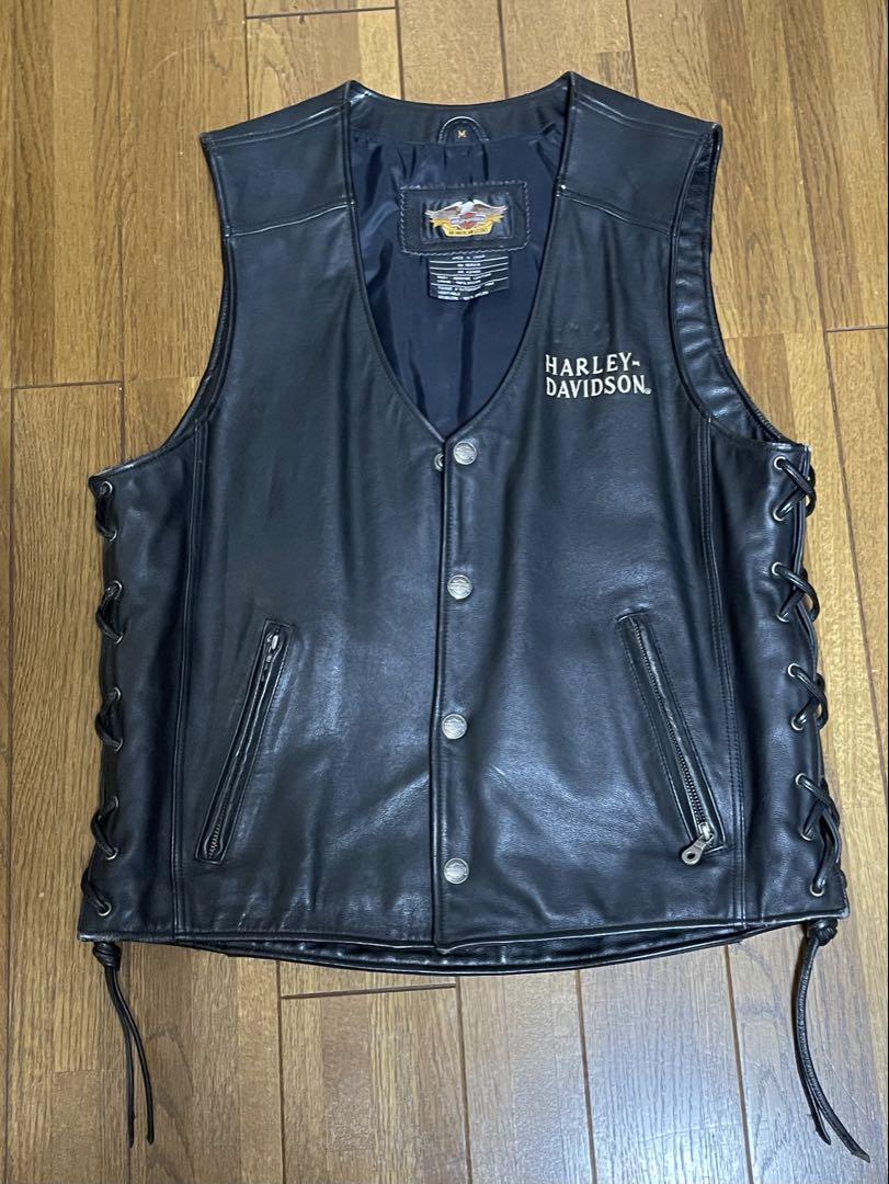 USA製 XXXL ハーレーダヴィッドソン レザーベスト/カスタム/90s/古着 90s USA製 ハーレーダビットソン 本革 レザー ベスト メンズ XL