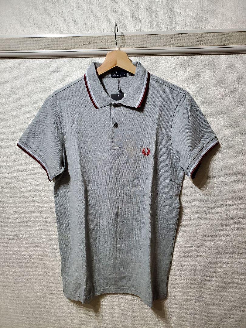 FRED PERRY グレー ポロシャツ XL FRED PERRY グレー ストライプ襟 ポロシャツ XL（ポロシャツの