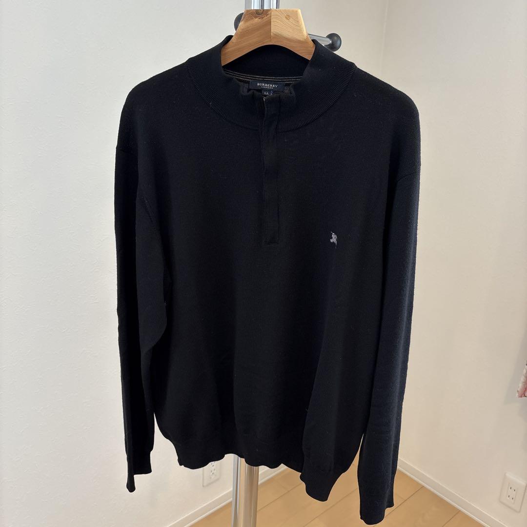 バーバリーブラックレーベル セーター ジッパーカーディガン Burberry 黒 ジップアップ ニットセーター(バーバリーブラック