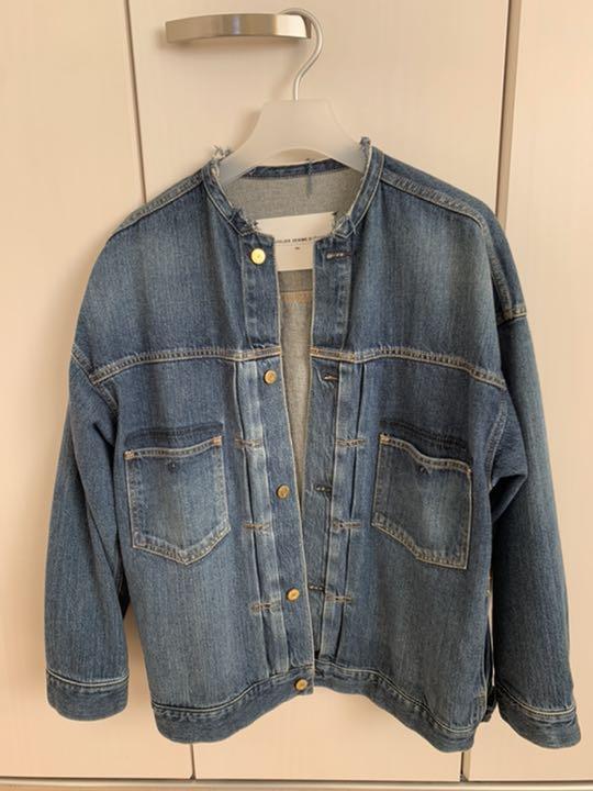 スローブイエナ　LE DENIM デニムジャケット　ダメージ加工　ノーカラー IENA・ノーカラーデニムジャケット38サイズ （SLOBE IENA