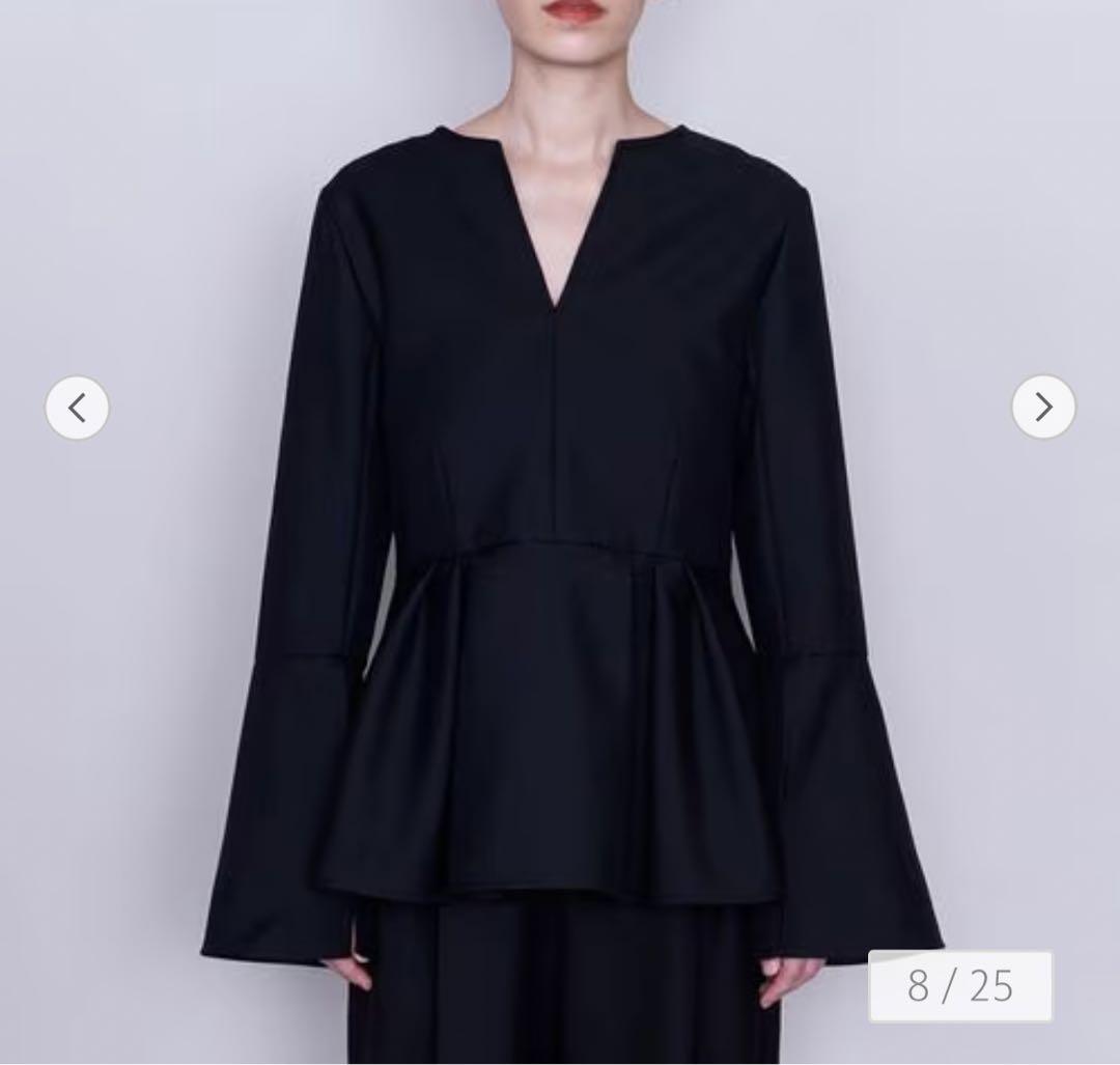 AEWEN MATOPH - 【美品】  AEWEN MATOPH / イウエンマトフ | TW バックリボン フレア キーネックブラウス | F | ネイビー | レディース AEWEN MATOPH - 【美品】 AEWEN MATOPH / イウエンマトフ | TW