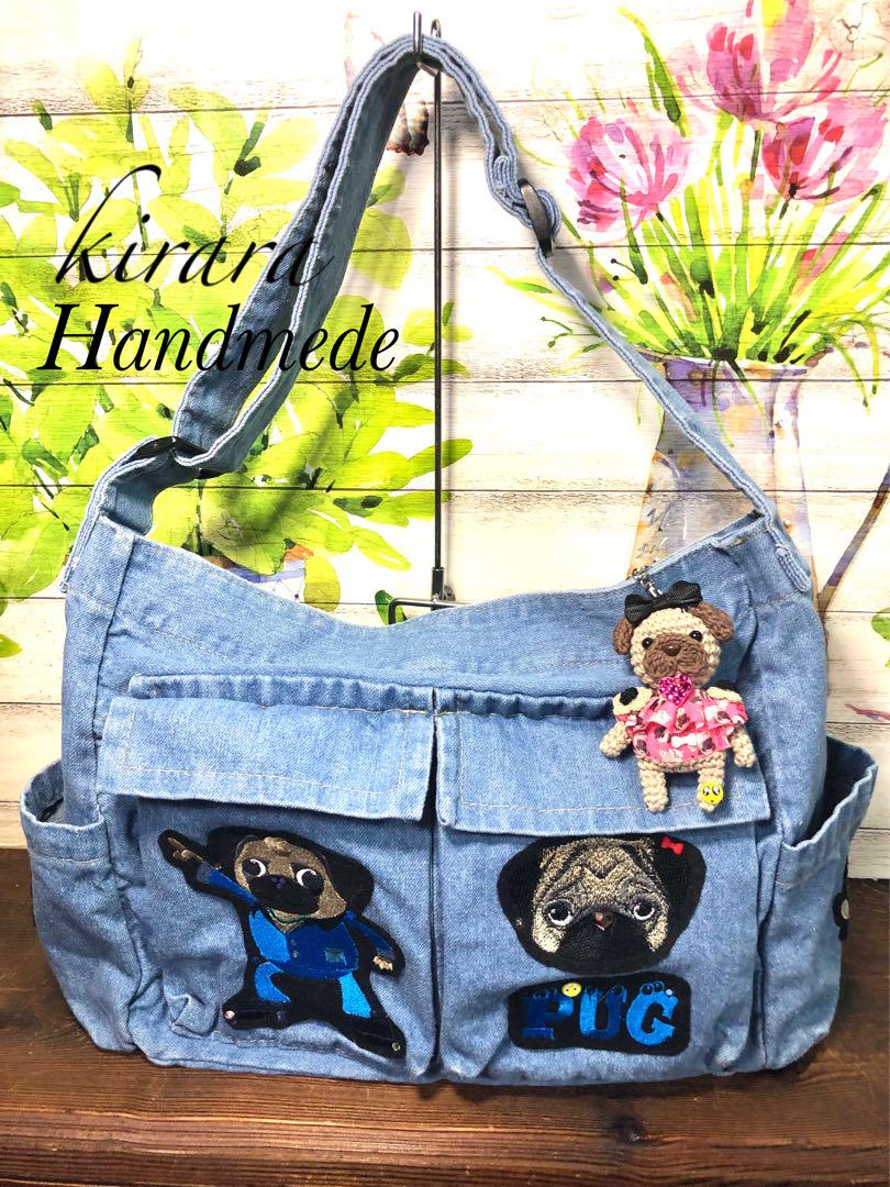 ロラライハリス♡ライトブルーWデニム♡刺繍の丸型ふんわり絞りバッグS♡ ロラライハリス♡ライトブルーWデニム♡刺繍の丸型ふんわり絞り