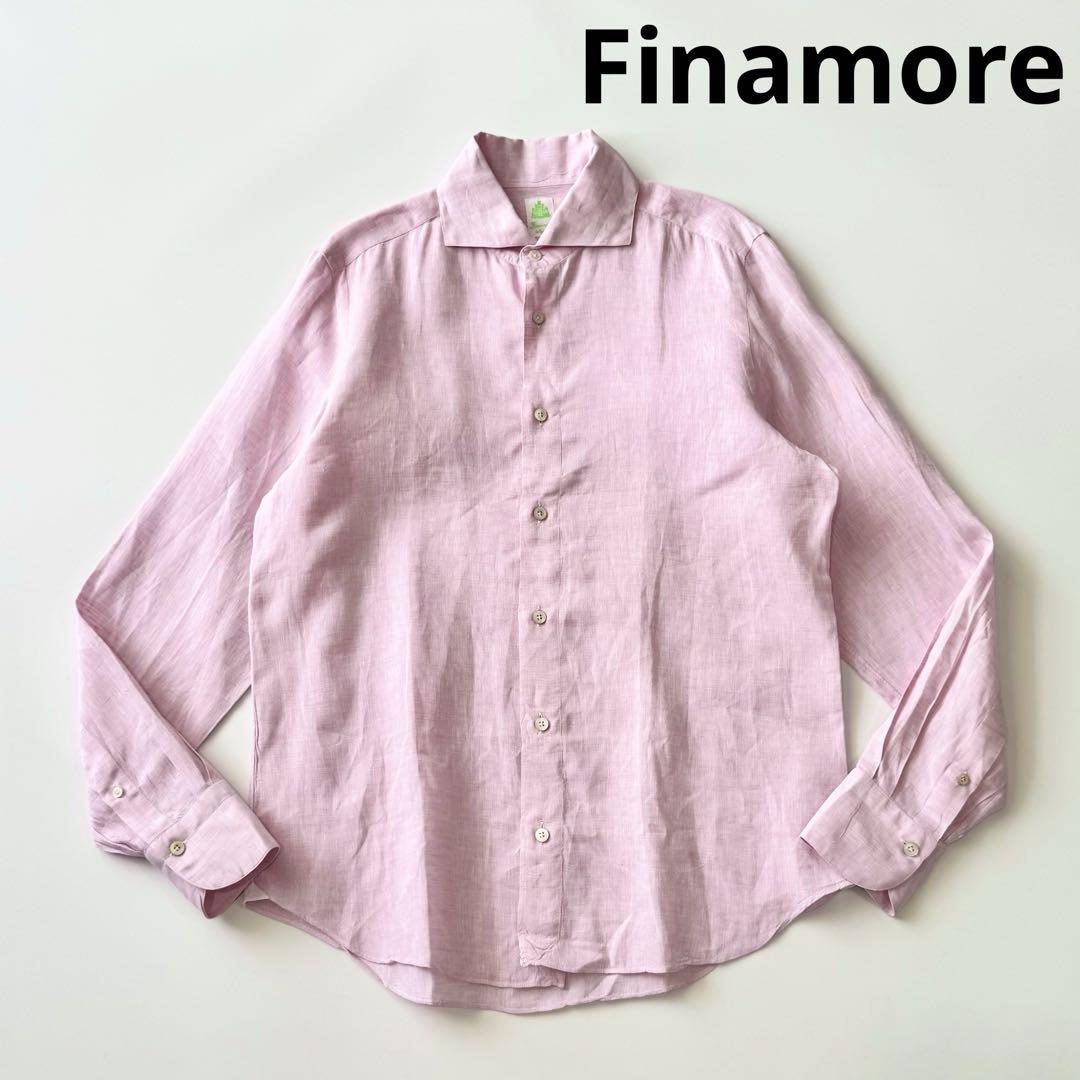 Finamore フィナモレ ワイドカラー リネン シャツ M ピンク