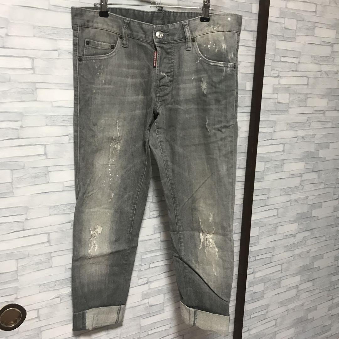 DSQUARED2 ダメージ加工 グレー デニム 美品☆DSQUARED2 グレー デニムパンツ ダメージ加工 46 - メルカリ