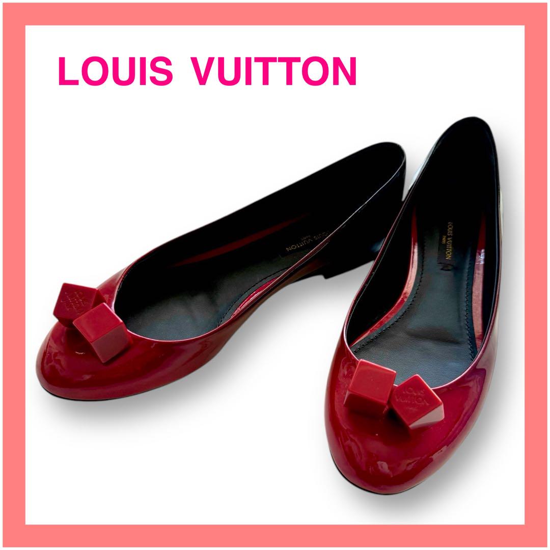【超美品】LOUIS VUITTON フラットシューズ　36.5サイズ　赤×黒 超美品】LOUIS VUITTON フラットシューズ 36.5サイズ 赤×黒