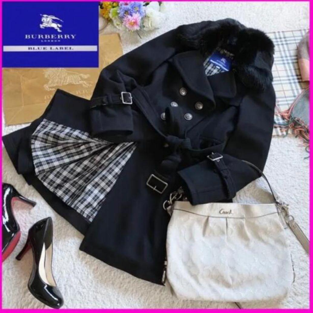 ☆ノバチェック♪【美品】バーバリーブルーレーベル☆ファー付