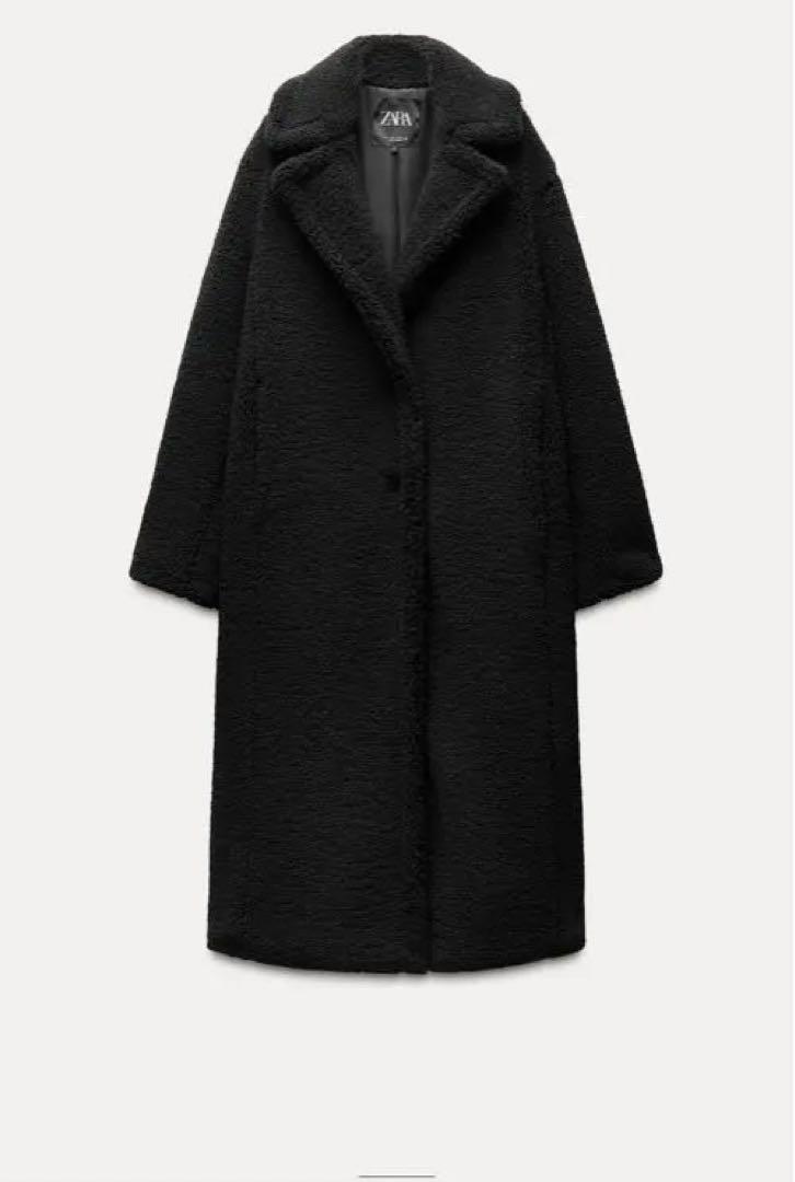ZARA ロング丈ボアコート ブラック S ザラZARAボア素材 ブラック ロングコートテディXXL大きいサイズ