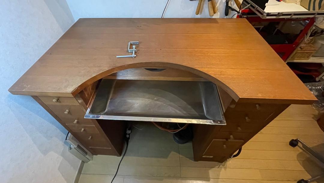 彫金机  両袖  彫金工具  昭和レトロ  古道具  作業机 彫金机 両袖 彫金作業に 本日のみ！（彫金机 両袖 彫金工具 昭和
