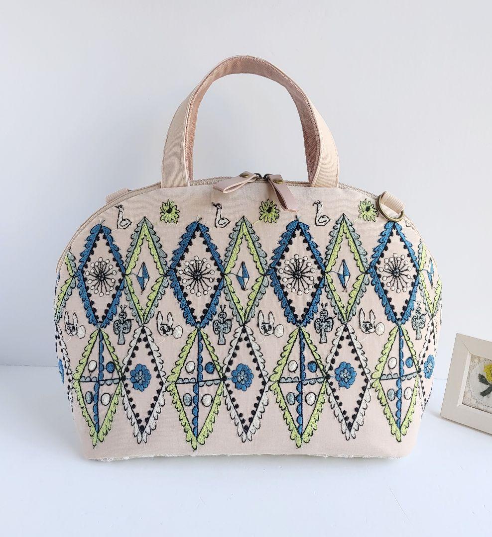 ハンドメイド ミナペルホネン ミニボストンバッグ forest tile ミナペルホネン生地 使用ハンドメイドforest tile×flairボストン