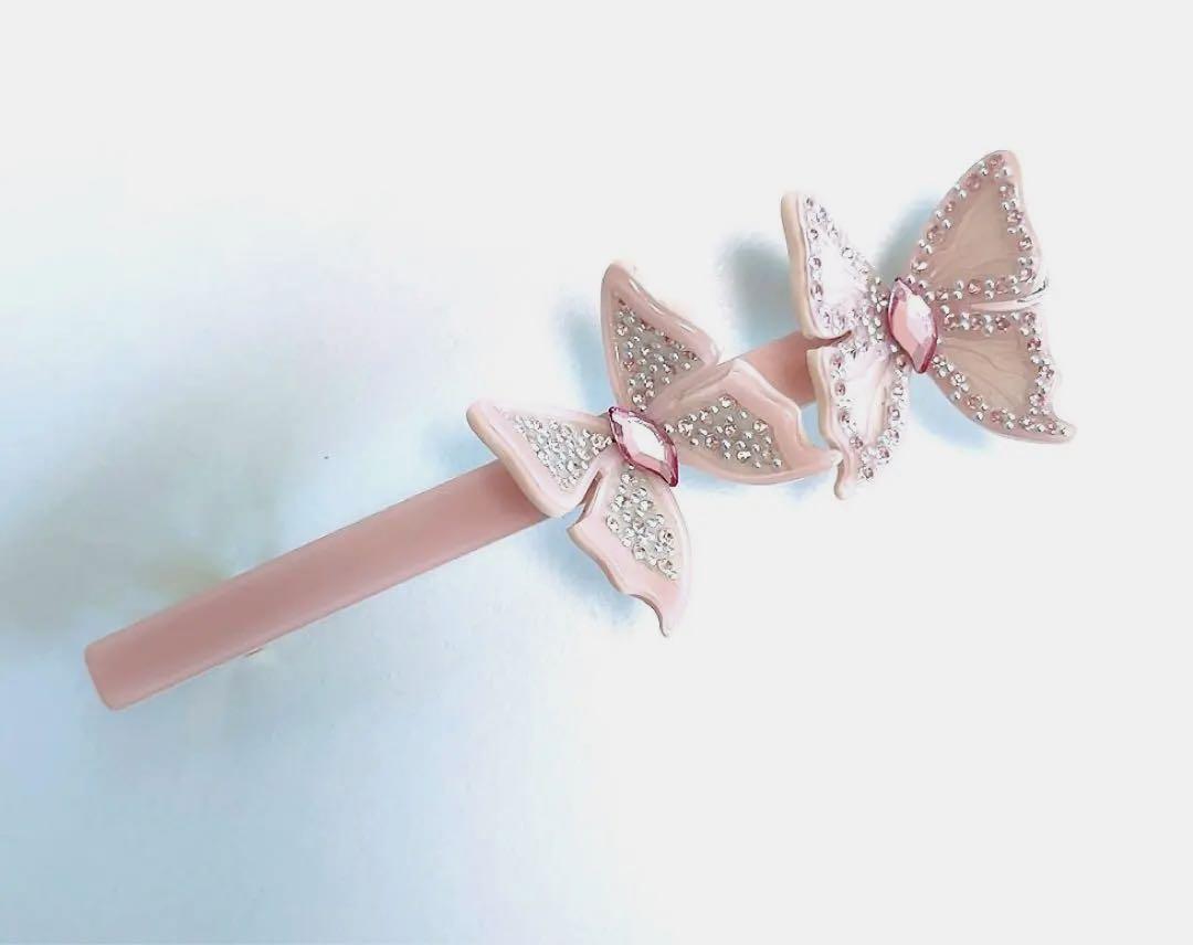 アレクサンドルドゥパリ　ロングバレッタ　ピンク　バタフライ　スワロフスキー　希少 バレッタ (8 cm)｜ALEXANDRE DE PARIS（アレクサンドル ドゥ パリ）