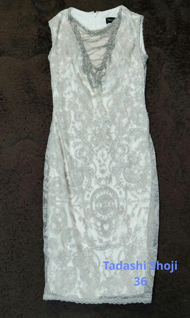 Tadashi Shoji ホワイト×シルバーレースワンピース （タダシ