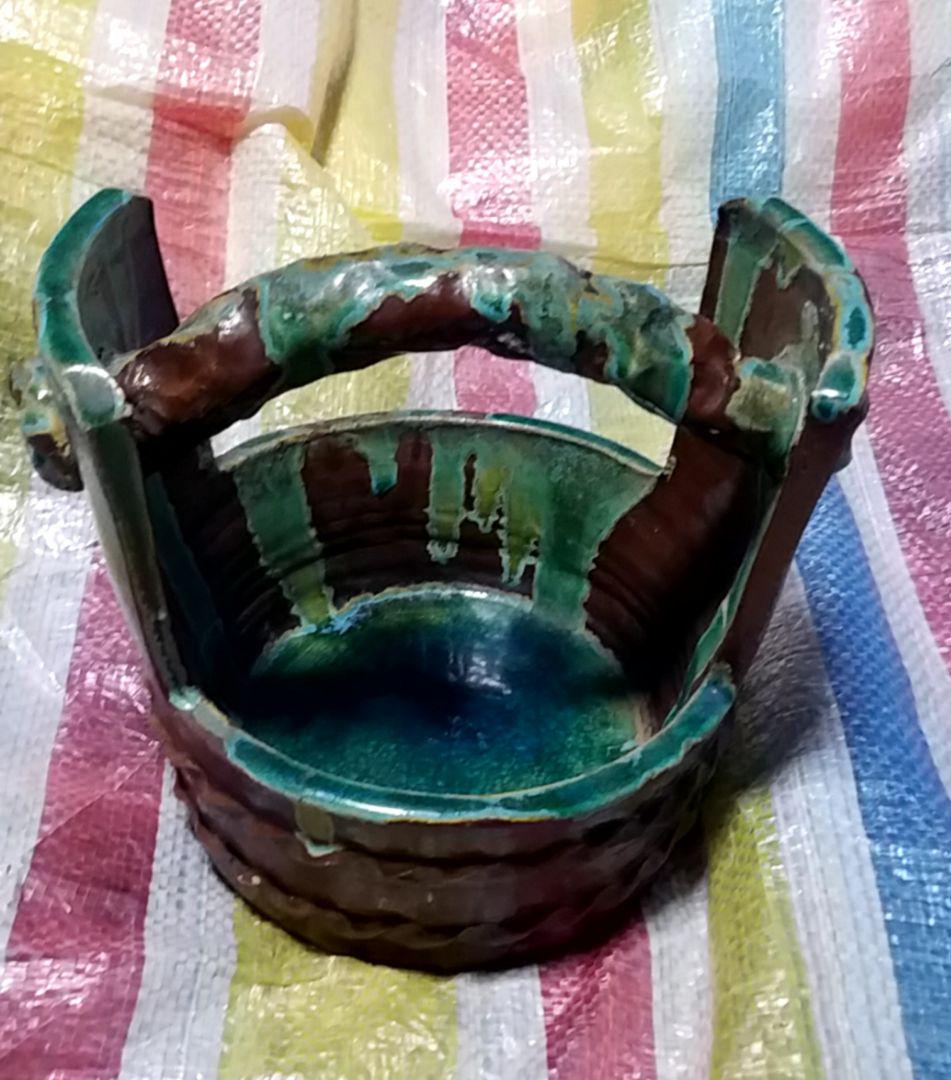 骨董品 陶芸 陶器 益子焼き 手桶花入 （Amazon.co.jp: 益子焼 大