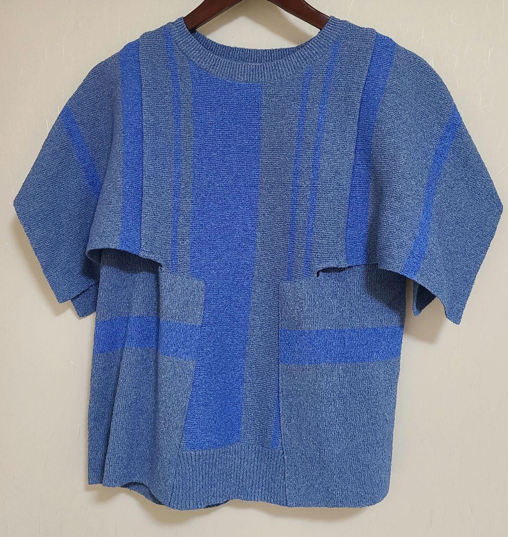 m*i様 アキラナカ(AKIRANAKA) 半袖　ニット　カットソー　ブルー m*i様 アキラナカ(AKIRANAKA) 半袖 ニット カットソー ブルー