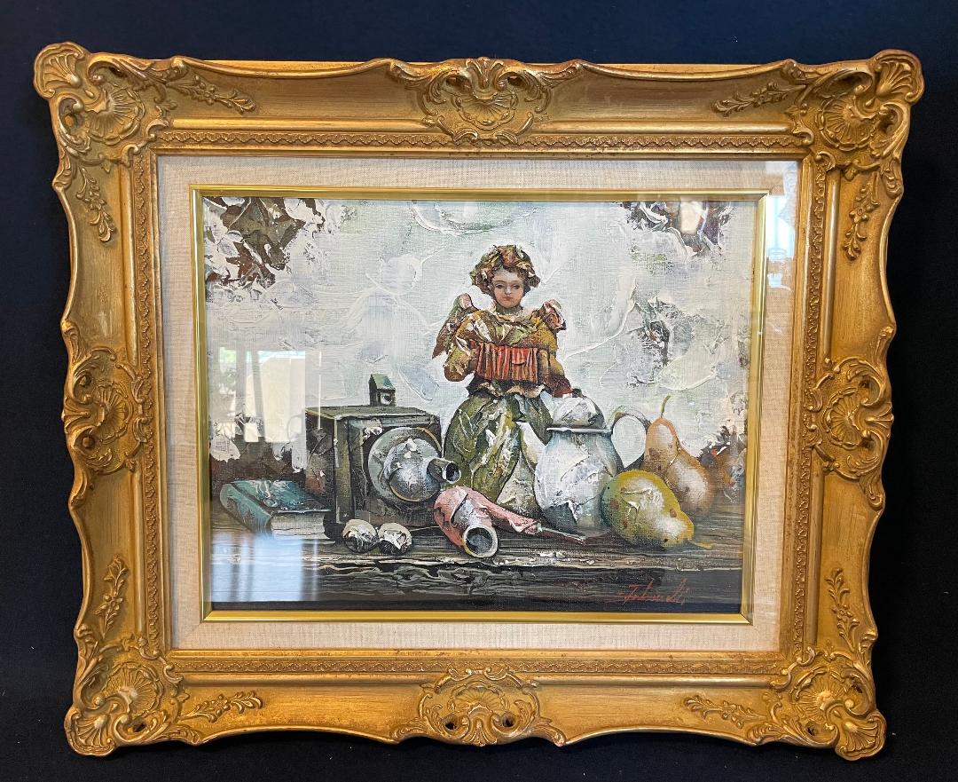 「真作」竹内敏彦『写真機』 静物画　油彩画　額装　サイン有り　F6号 真作」竹内敏彦『写真機』 静物画 油彩画 額装 サイン有り F6号