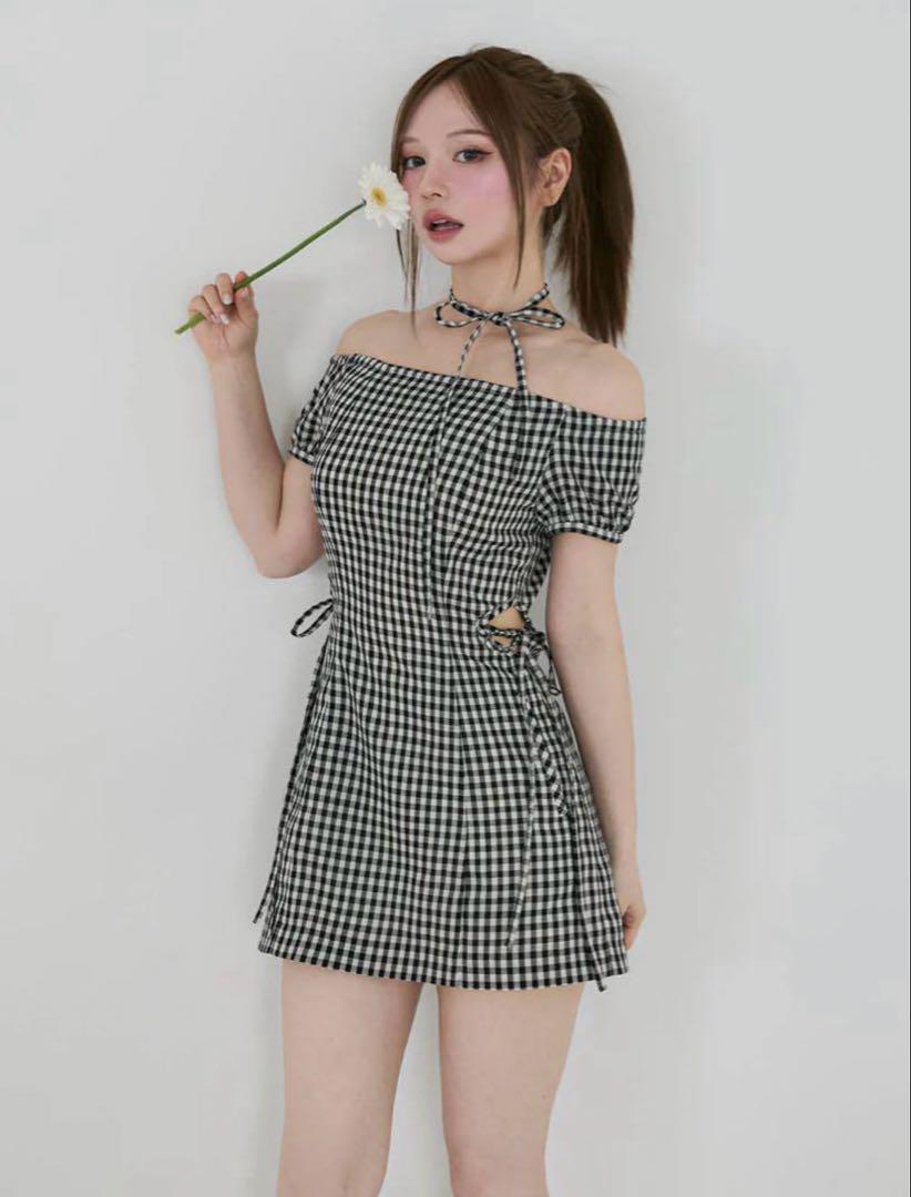 ワンピース Becky check mini dress Sea Neci Gingham Bubble Mini Dress at Penelope T