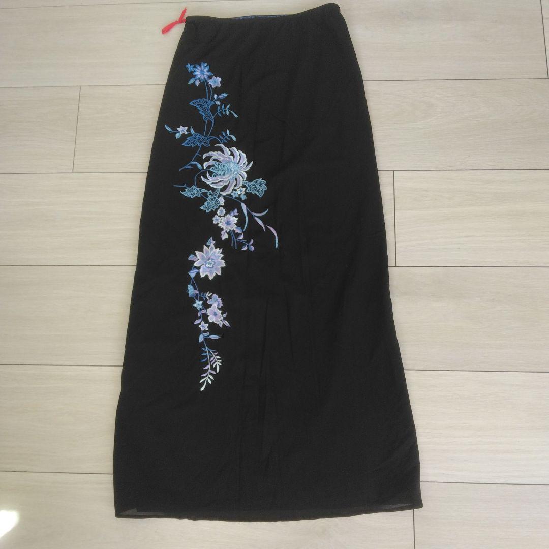 ヴィヴィアンタム　刺繍ロングスカート　パワーネット　メッシュ　花　鳥　ブラック VIVIENNE TAM☆希少短冊刺繍パワーネットスカート