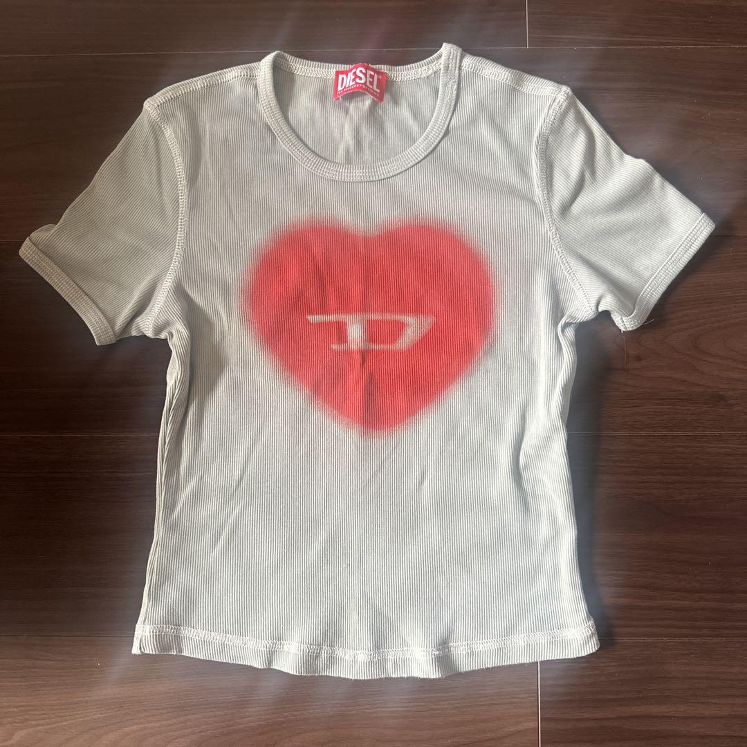 DIESEL ハートプリント ハートロゴTシャツ 半袖 オリーブ