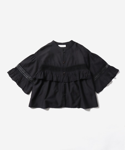 ブラウス シャツ normment/ノーメント CO silk lace pintuck＆pico frill blouse ブラウス ノーカラー シ ブラウス シャツ normment/ノーメント CO silk lace