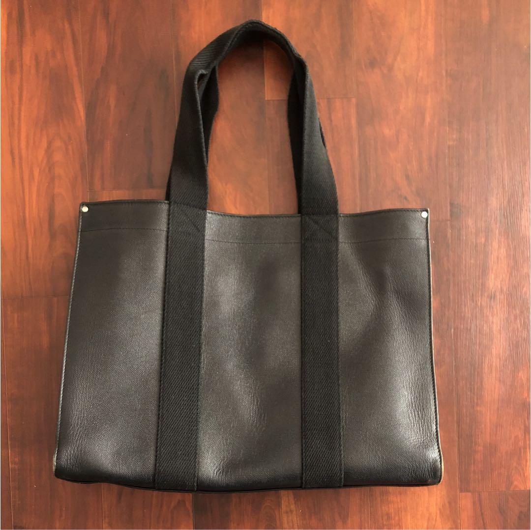 美品 田中オム⭐️コムデギャルソンオム トートバッグ キャンバス レザー 黒 COMME des GARCONS HOMMEコットンキャンパス製品洗いトートバッグ