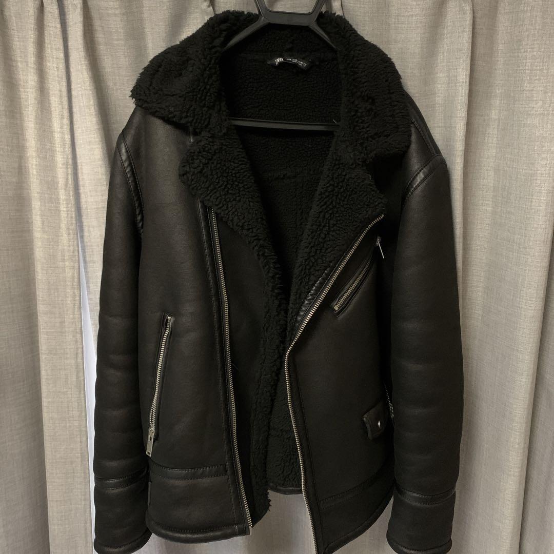 ZARA ダブルフェイス フェイクレザー ジャケット ムートン ボア ライダース ZARA ダブルフェイス フェイクムートン ボア ライダース