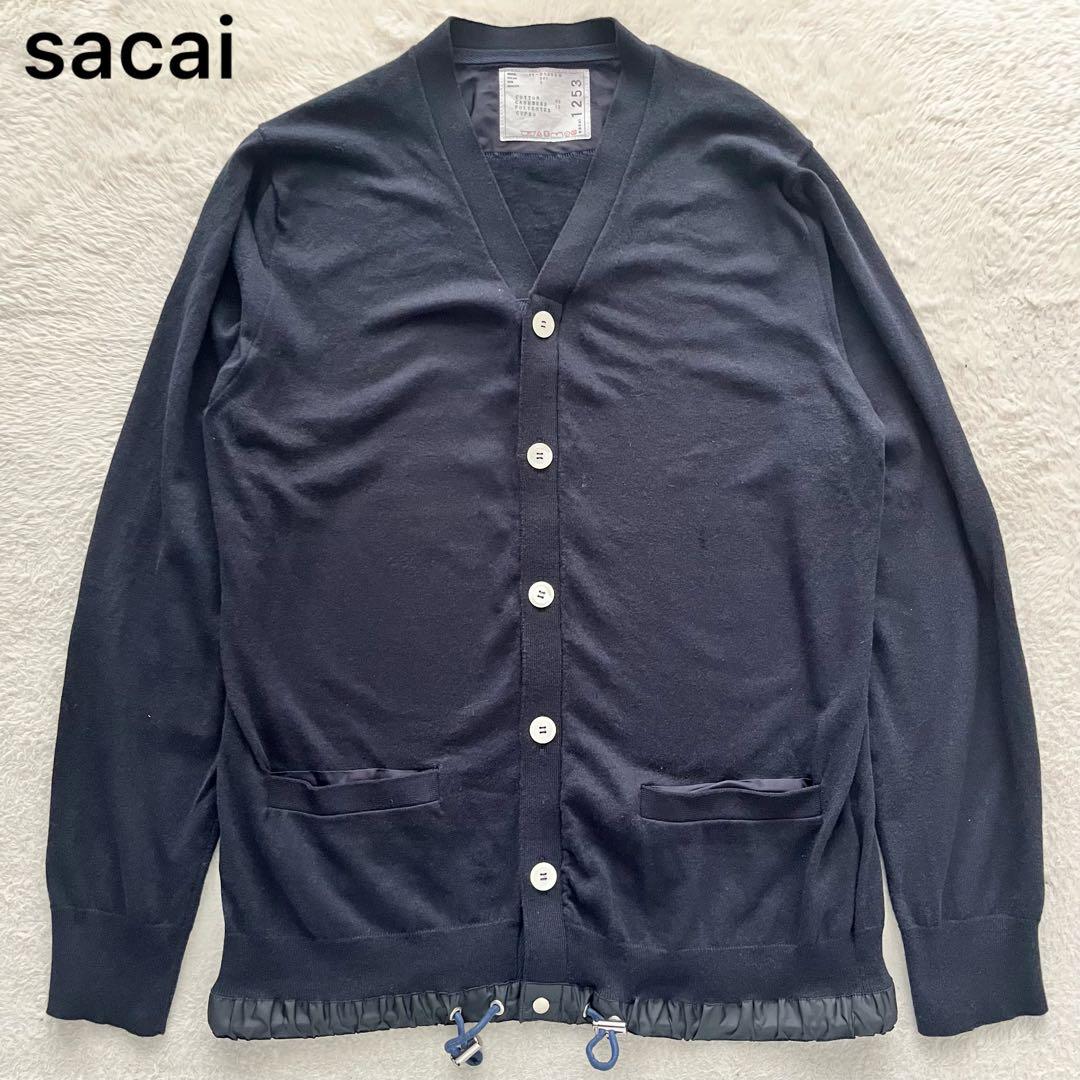 美品！ sacai ドッキング ドローコード カーディガン サカイ sacai サカイ ニット カーディガン 裾ドローコード 異素材切替