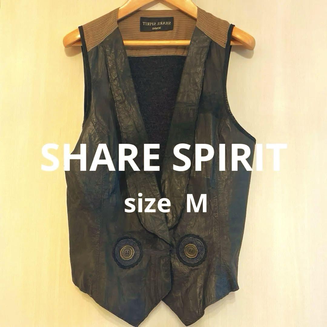o✨SHARE SPIRIT シェアースピリット　羊革レザーダウンベスト SHARE SPIRIT【シェアースピリット】レザーベスト sizeM（share