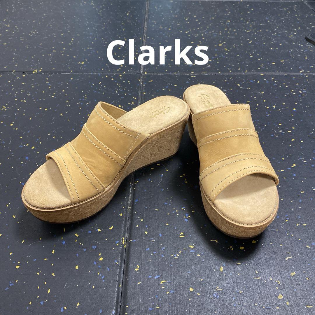 ⭐️未使用品⭐️クラークス⭐️本革ウェッジソール/サンダル⭐️23.5㎝⭐️ライトベージュ 未使用】Clarks クラークス 厚底 ウェッジソール サンダル