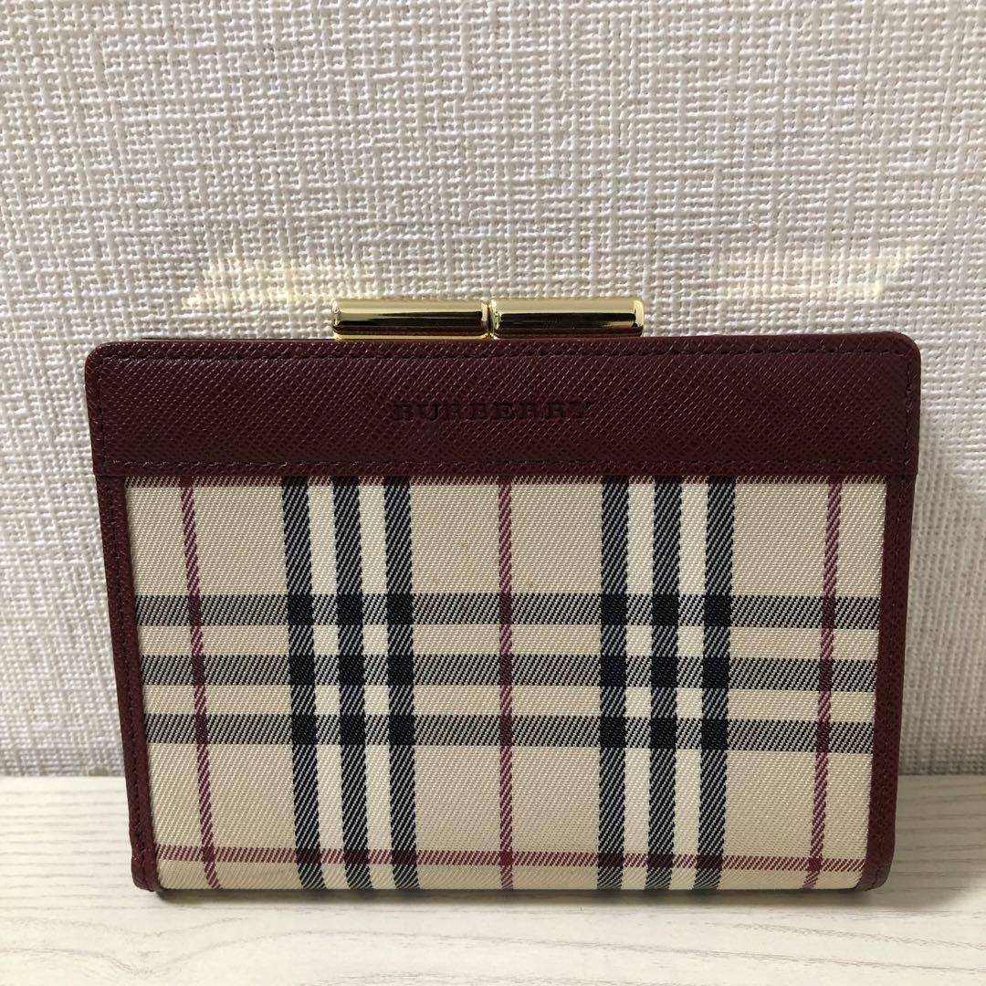 未使用✨BURBERRY バーバリー　レザー　二つ折り財布　がま口　ボルドー 90s 美品 BURBERRY バーバリー 二つ折り財布 がま口 レザー 本革