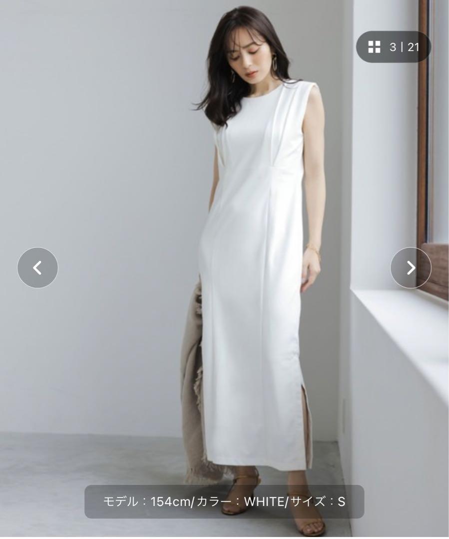 【美品】　アニュアンス　バックオープンストレートタックカットワンピース　ホワイト アニュアンス anuans バックオープンストレートタックカット