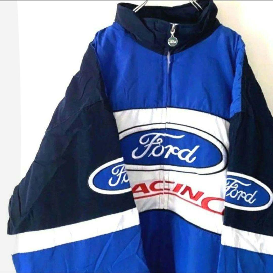FORD フォード レーシングジャケットブルゾン刺繍ブルー2XL