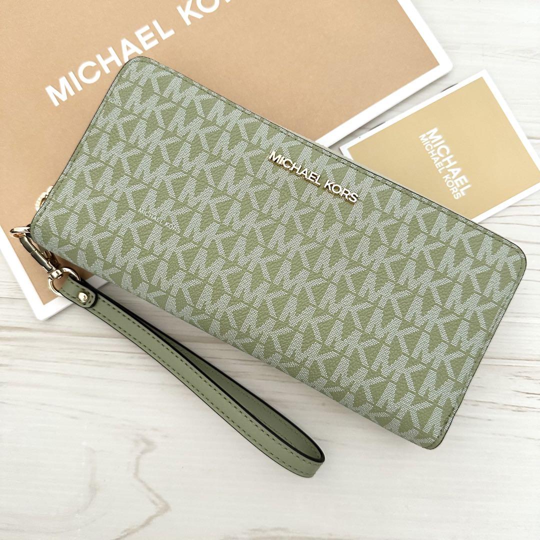 ☆ 新品 MICHAEL KORS長財布 グリーン 財布 長財布 シグネチャー