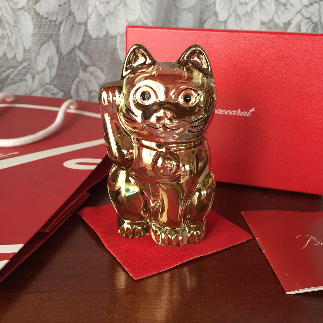Baccarat バカラ 招き猫 ゴールド 金運 Baccarat バカラ まねき猫 ゴールド 10cm 座布団付き 名入れ彫刻