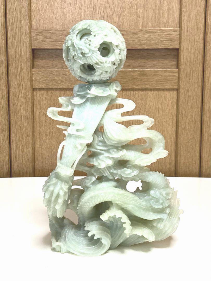 天然石 多層球 天球 中国工芸品 龍 鳳凰（銀彫金香球 龍鳳凰