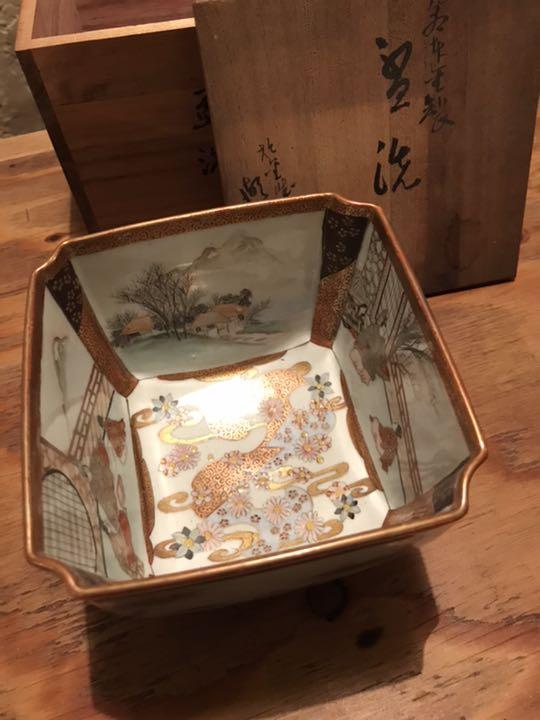 旧家蔵出し品　九谷焼　盃　大盃洗　養老瀧　木箱入り 旧家蔵出し品 九谷焼 盃 大盃洗 養老瀧 木箱入り
