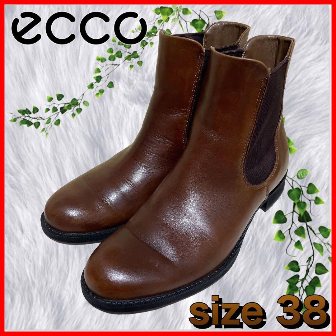 ecco エコー　ショートブーツ　サイドジップ　レザー　37 ecco】エコー サイドゴア ショートブーツ ブラウン 38 本革