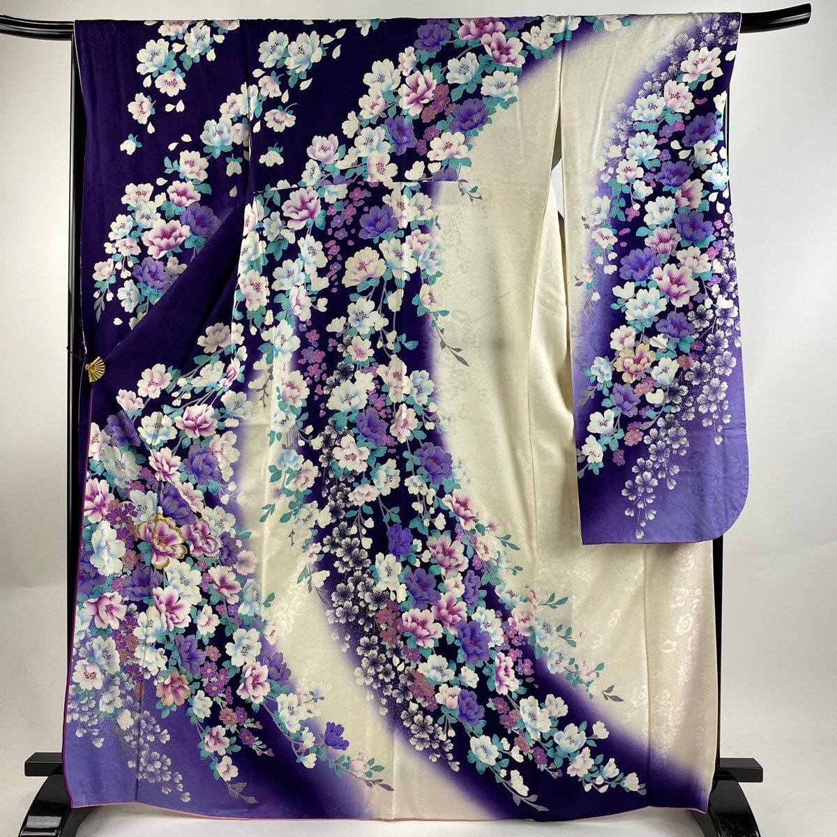 ブランド振袖 桂由美 豪華 金彩 刺繍 紋意匠 身丈168cm パールトーン 成人式 振袖 ブラック 黒 ラメ 絞り 金 ゴールド 豪華セット