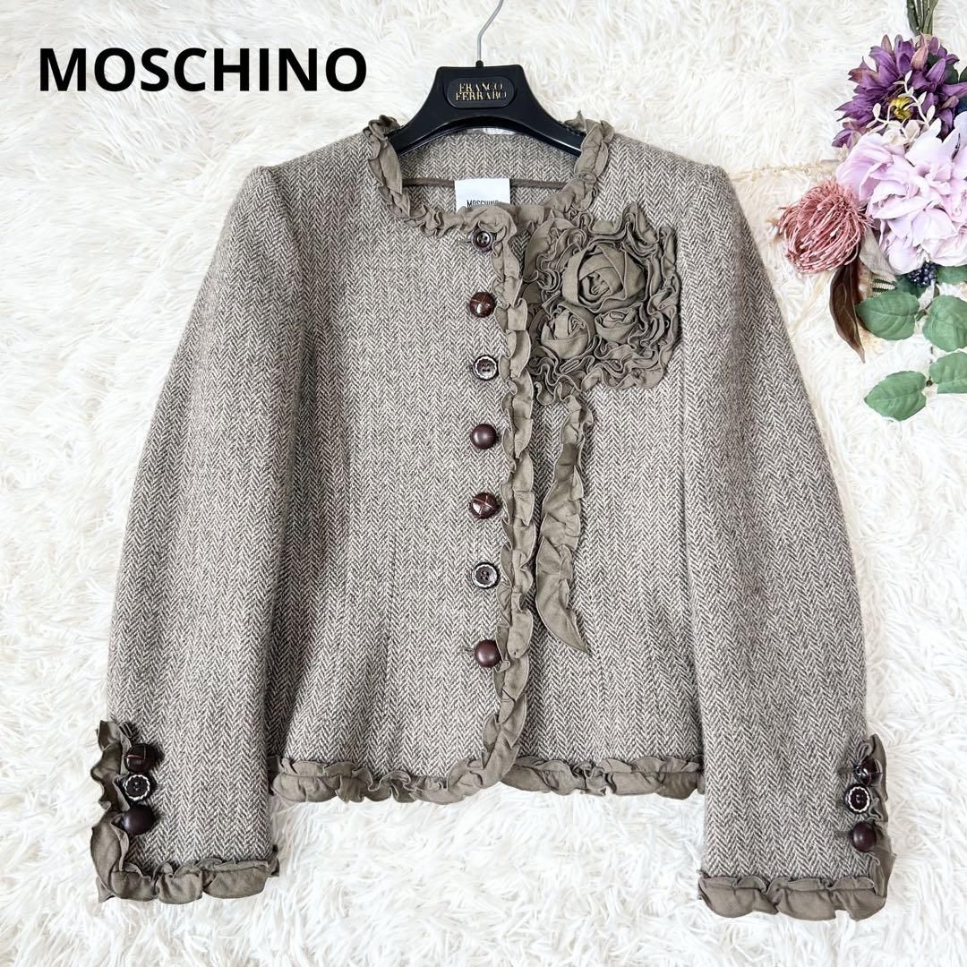 MOSCHINO モスキーノ ヘリンボーンジャケット フリル フラワーモチーフ MOSCHINO モスキーノ ヘリンボーンジャケット フリル フラワー
