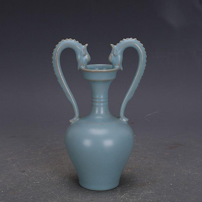 宋汝窯青釉竜柄公道杯   装飾品 現代工芸品 美術品 置物 宋汝窯手製青釉支釘双龍尊瓶 景徳鎮 陶磁器 装飾品 現代工芸品